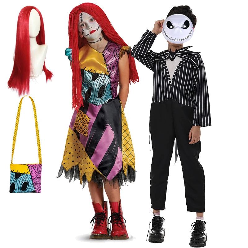 Boys Girls Halloween Sally Jack Cosplay Costume for Kids The Nightmare Before Xmas Role Play Dress up Toddler Classic Clothes
