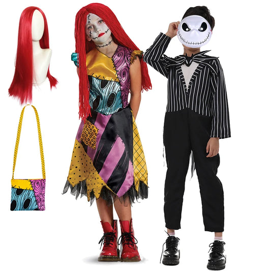 Boys Girls Halloween Sally Jack Cosplay Costume for Kids The Nightmare Before Xmas Role Play Dress up Toddler Classic Clothes