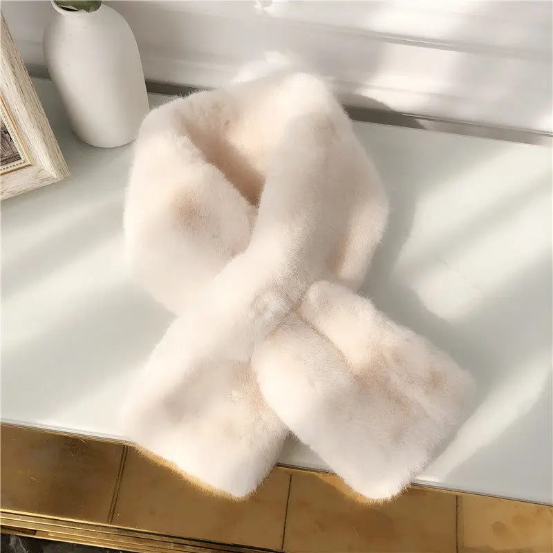 FAITOLAGI Korean Winter Faux Rabbit Fur Women Scarf Soft Plush Snood Scarves Solid Color Neck Collar Warmer Stuff Christmas Gift
