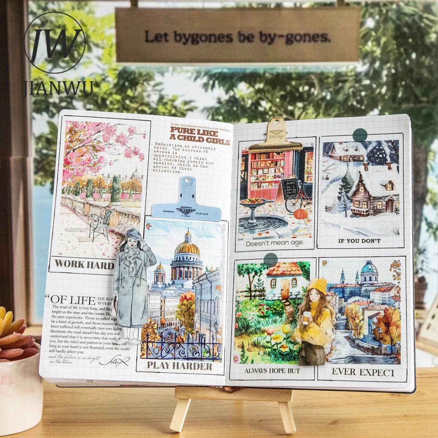 JIANWU 80mm*200cm Road View Series Vintage Travel Flower Landscape Material Collage Washi Tape Creative DIY Journal Stationery