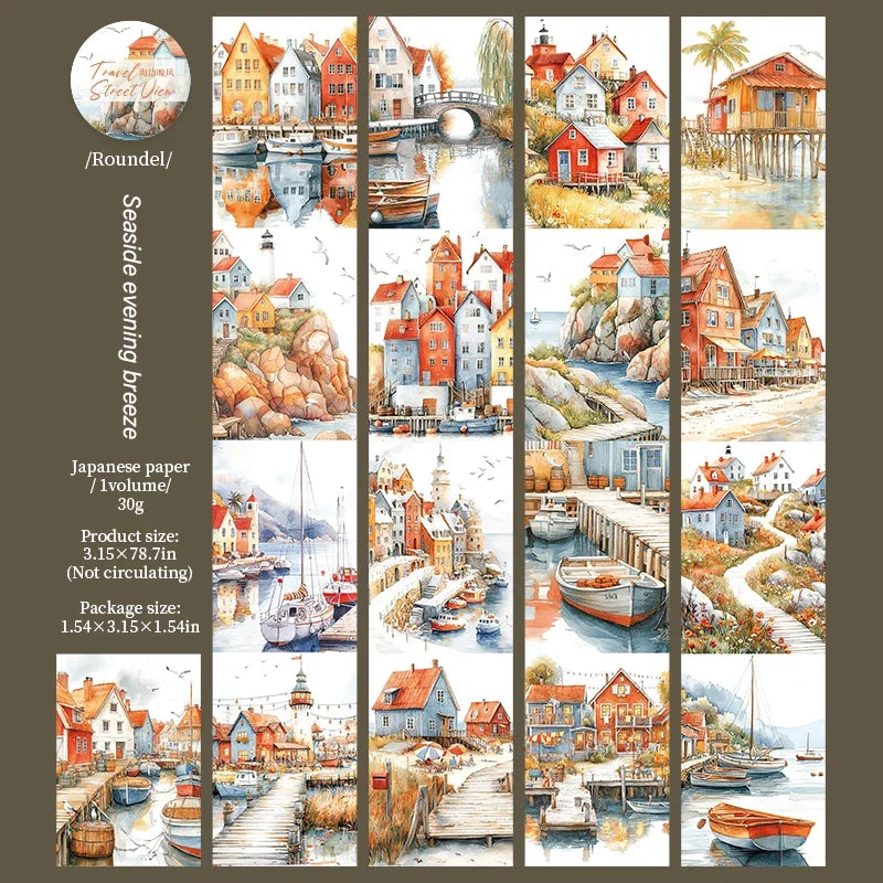 JIANWU 80mm*200cm Road View Series Vintage Travel Flower Landscape Material Collage Washi Tape Creative DIY Journal Stationery