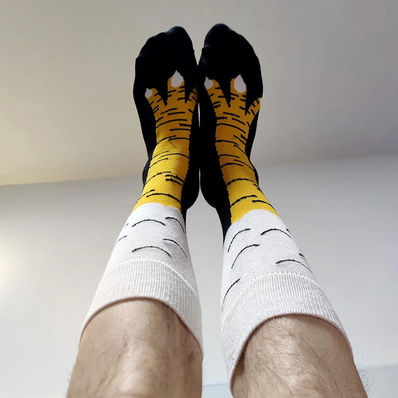 Men Funny Chicken Paw Crew Socks Hen's feet Yellow Long Leg Man Couple School Freak 3D Socks