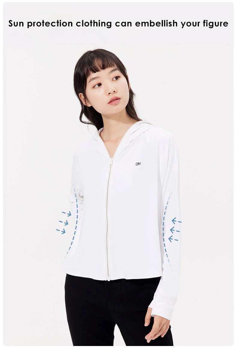 OhSunny Women Clothing Anti-UV Coats Hooded Sun Protection with Strip Loose Breathable Long Sleeve Sport Cycling Clothes