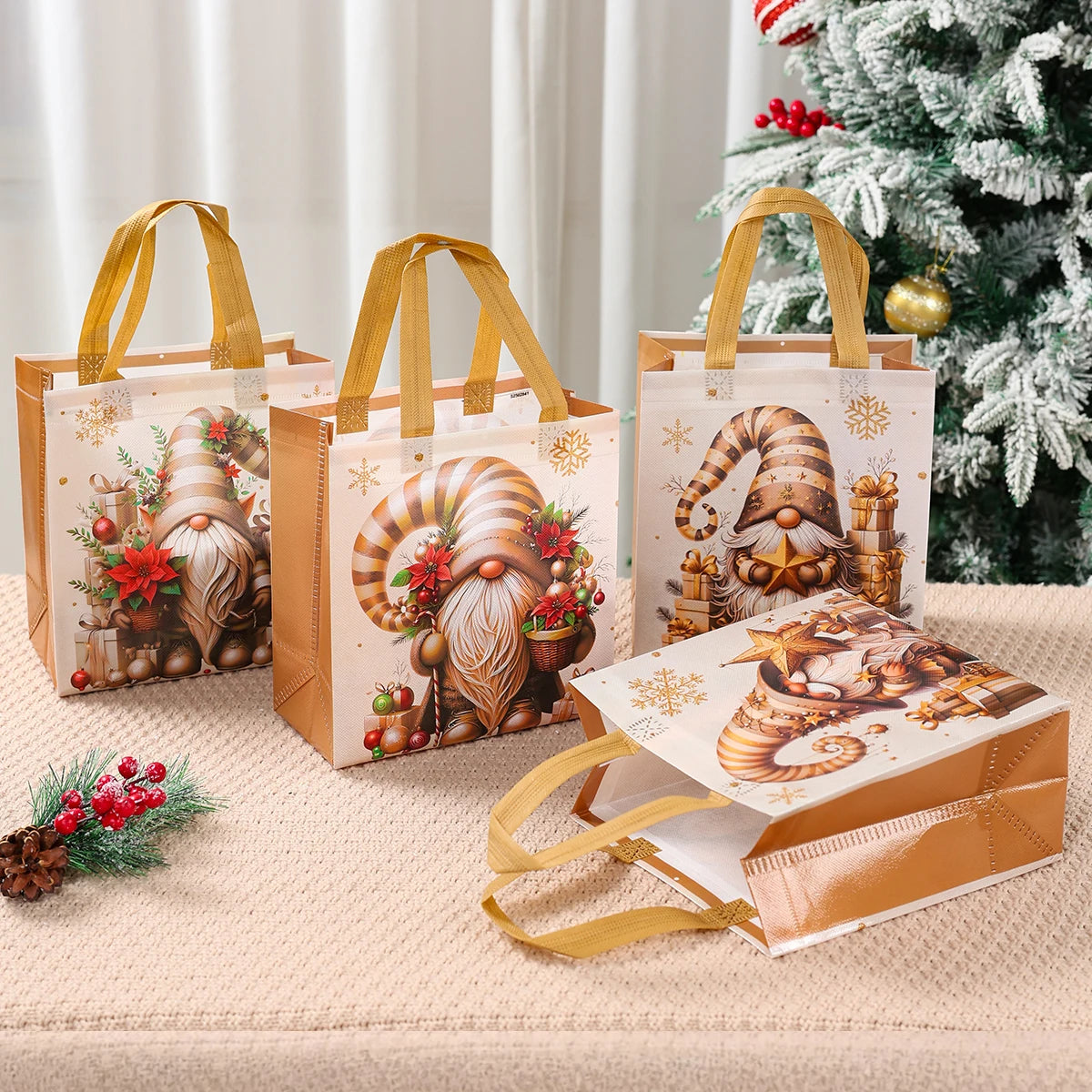4pcs Christmas Gift Packaging Bags Dwarf Non-Woven Tote Bag with Handle 2025 Christmas Decoration For Home New Year Gift Bags