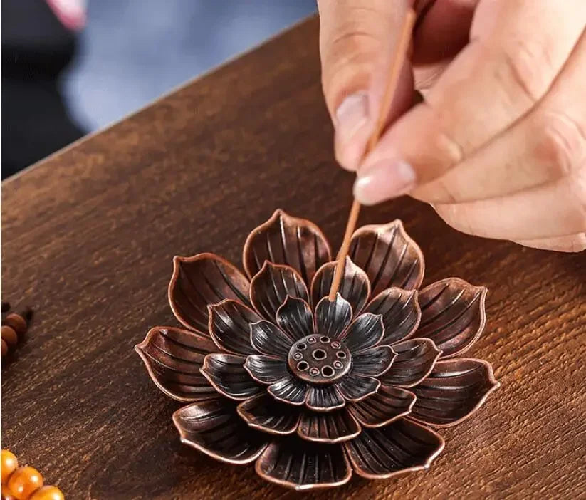 Incense Stick Holder Alloy Lotus Line Incense Burner Yoga Sage Sandalwood Coil Base Bronze Crafs Home Decor Christmas Gift