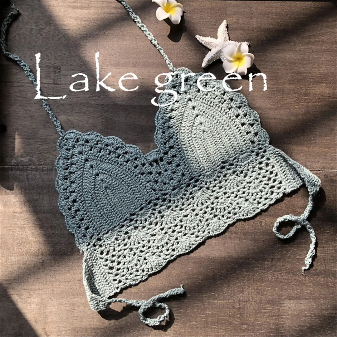 S - XL 9 Colors Crochet Knitted Bikini Top Female Swimsuit Women Swimwear Bather Bathing Suit Swim Hollow Out Beach Top V4193