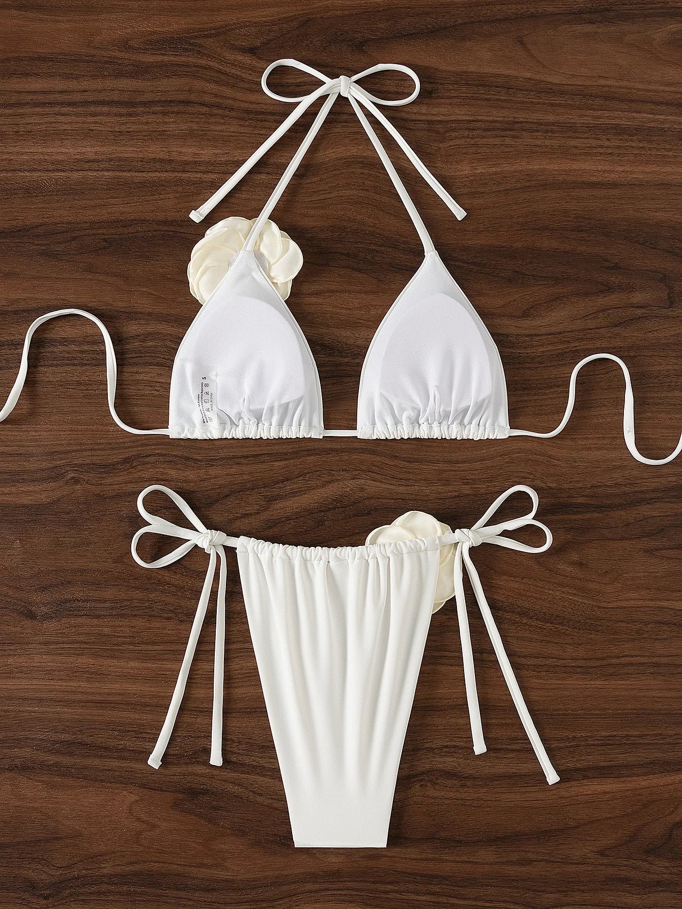 Sexy 3D Flower Black Triangle Bikinis Sets Micro Thong Swimsuit Women String Halter Bathing Suit Bikini 2025 Mujer Biquinis Swim