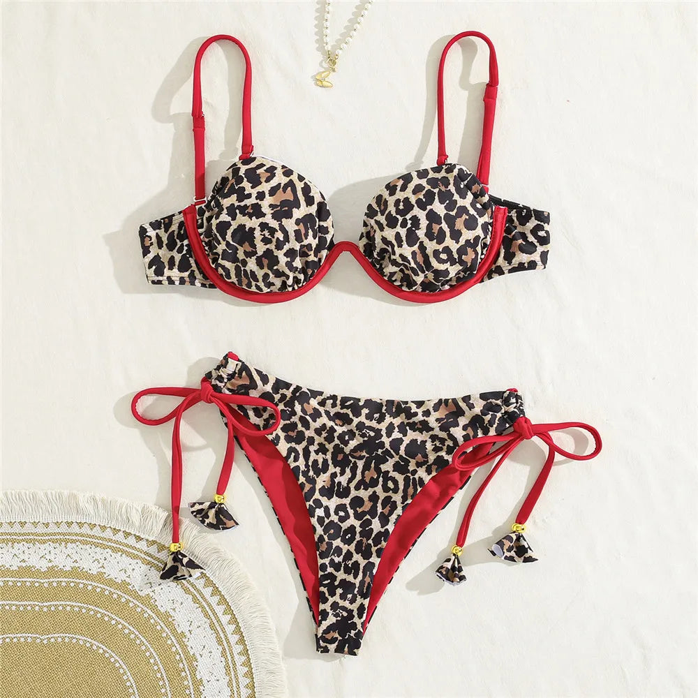 Sun Leaf Print String Shell Bikinis Sets De Mujer 2025 Push Up Sexy Swimsuit Women Summer Bathing Suit Brazilian Biquini Bikini