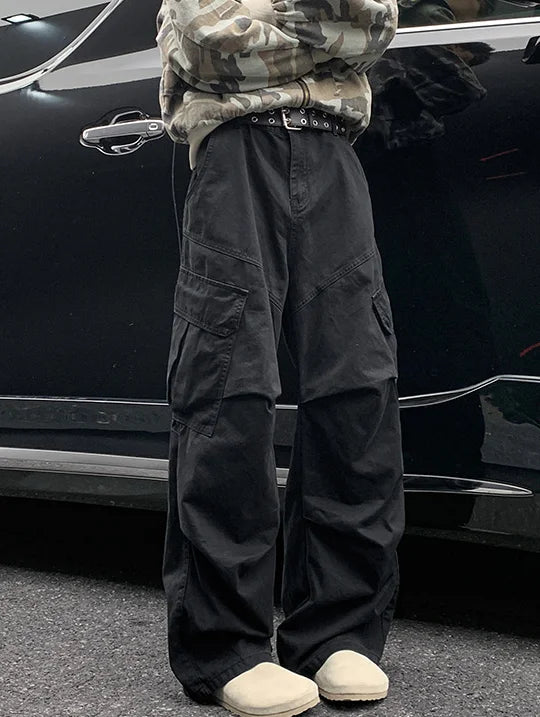 Spring Big Pocket Men's Cargo Pants Japanese Y2k Harajuku Loose Straight Wide Leg Trousers Baggy Pants Man Hip Hop Sweatpants