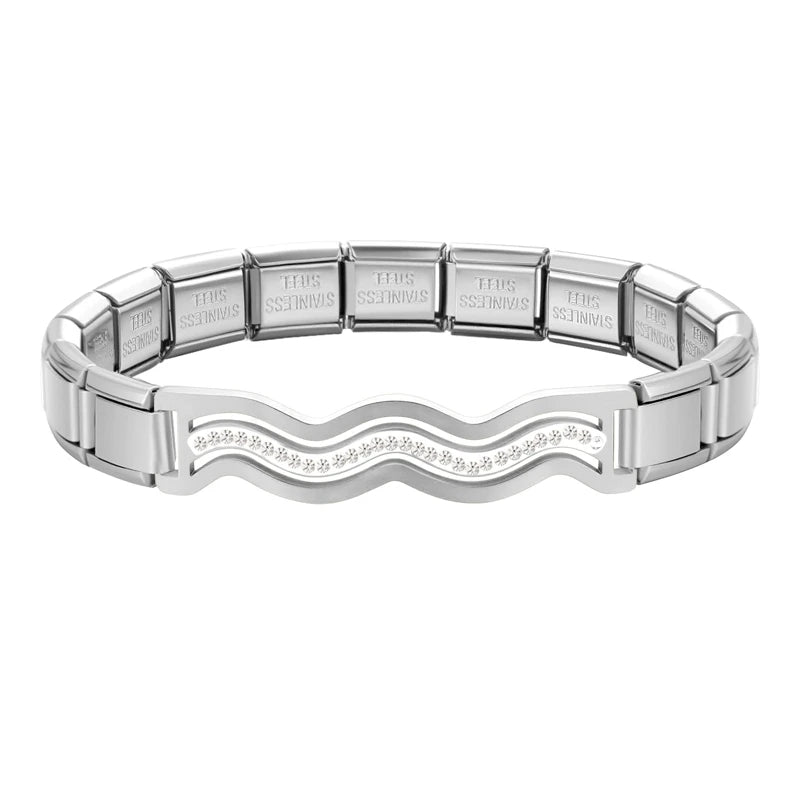 New Fashion Women Romantic Heart Star Zircon 9MM Width Stainless Steel Bracelet Bangle Girls Wedding Christmas Gift Jewelry