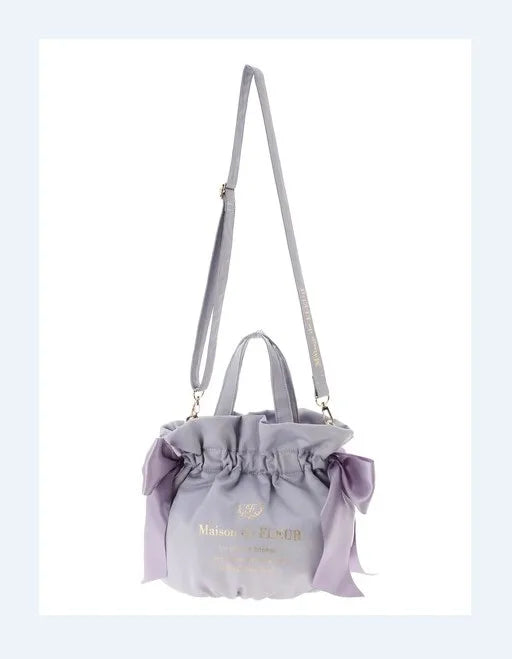 Japanese Style New Double-Sided Drawstring Bags Sweet Cute Girl Ladies Satin Bow Crossbody Shoulder Portable Handbag