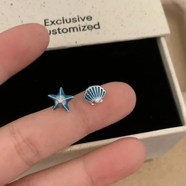 Fashion Asymmetric Ocean Style Earrings Stud  For Women Starfish Shell Earring Ear Ring Imitation Pearl Zircon Jewelry Gift