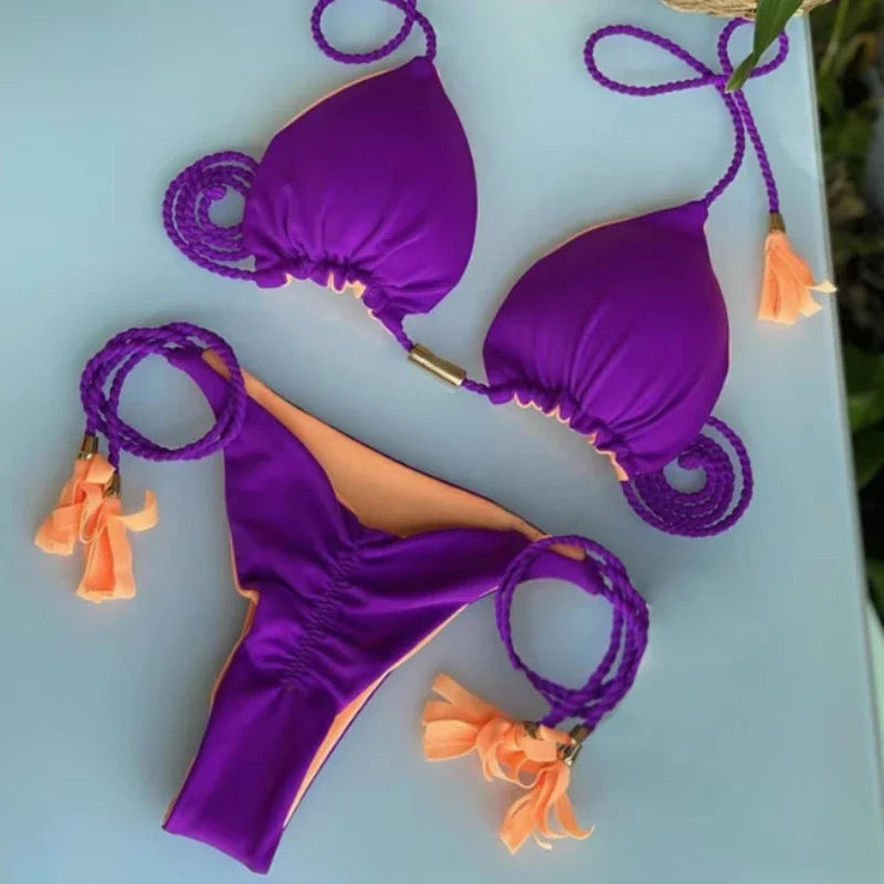 Swimsuit Women Bikinis Set Sexy Drawstring Bikini Beachwear Leopard Two-pieces Swimwear Bathing Suit Lace Up Bikini Set Biquinis