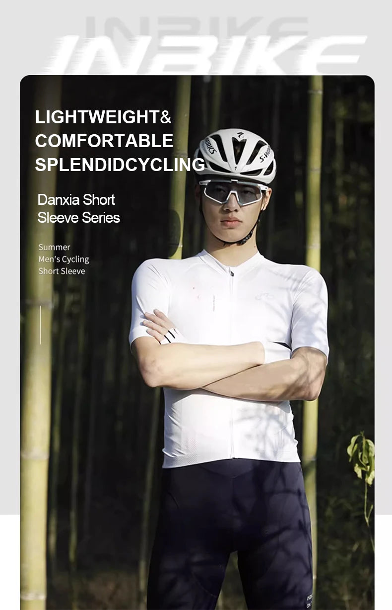 INBIKE Summer Men's Cycling Short Sleeve Bicycle Jersey Quick-Dry Road Bike Riding Shirt Man MTB Cycling Clothing with Pockets