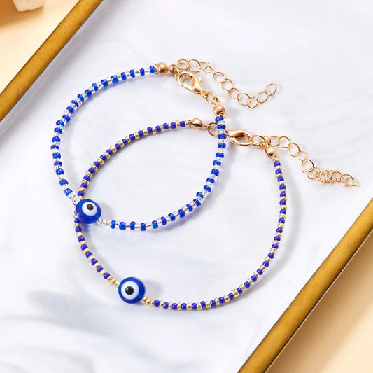 Lucky Handmade Vintage Rhinestone Palm Blue Evil Eye Pendant Link Chain Bracelet For Women Men Good Luck Bracelet Jewelry Gift