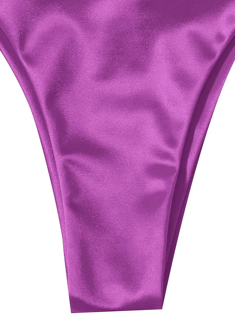 Metallic Halter Triangle Bikini 2023 Swimsuit Women Swimwear Female Bathing Suits Brazilian Thong Micro Bikinis Set Beach Wear