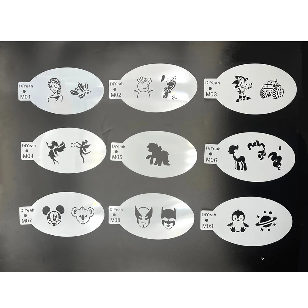 9PCS Stencils for Body Painting Face Art Halloween Birthday Party DIY Makeup Stamps Temporary Tattoos Reusable Stencils Plastics