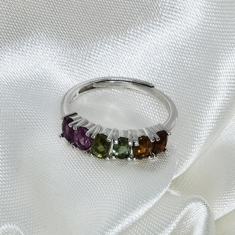 MeiBaPJ Natural Tourmaline Gemstone Fashion Colorful Stone Flower Ring for Women Real 925 Sterling Silver Charm Fine Jewelry