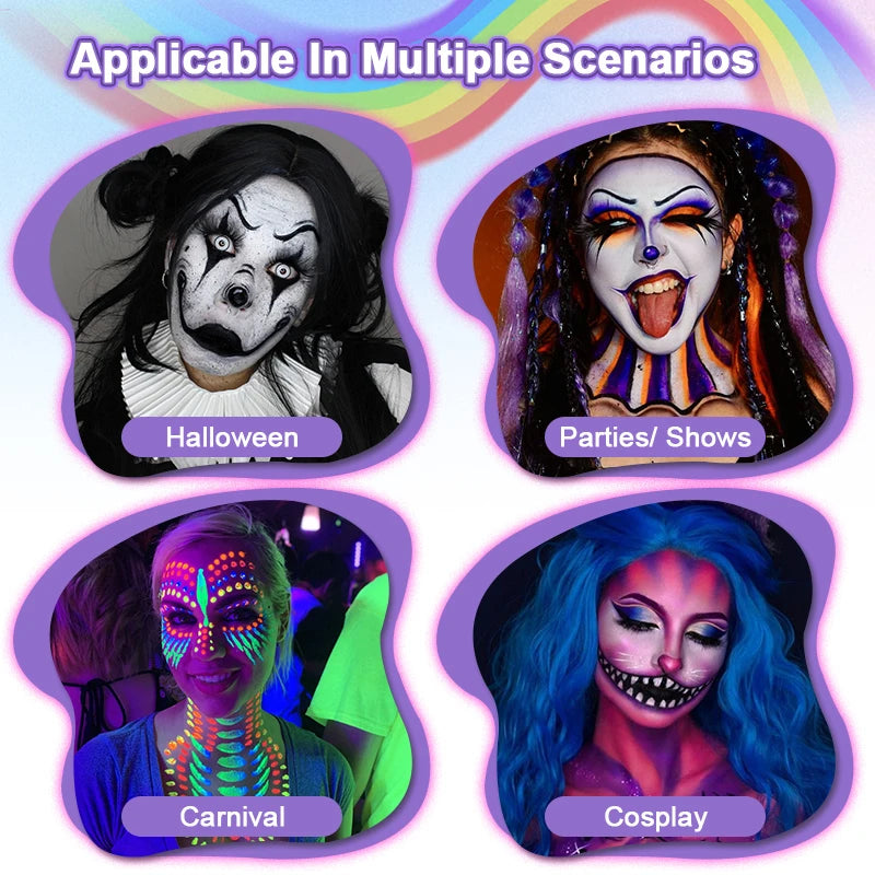 42-Colors Water-Based Face & Body Painting Kit,UV Neon Glitter Fluorescent Paint Makeup,Face Body Paint Art Festivals Halloween