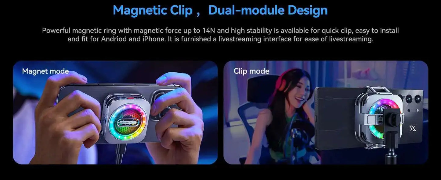 Redmagic Cooler 6 Pro Radiator Magnetic Fan Cooler 30W VC Liquid Cooling RGB LED AI Temperature Control For Tablet Mobile Phone