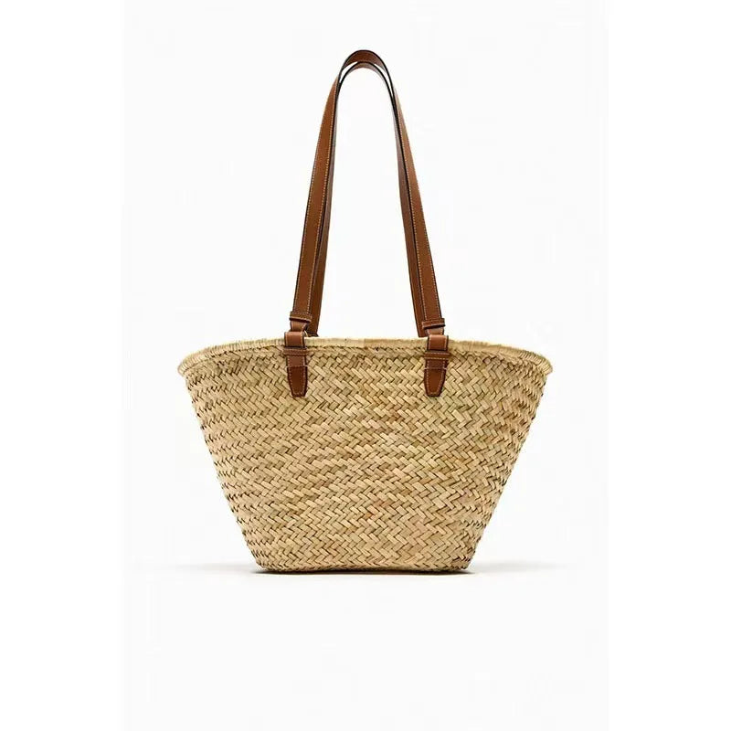 Fashion Large Capacity Straw Basket Bag Handmade Weave Women Shoulder Bags Casual Summer Beach Bag Big Tote Bali Shopper Purses