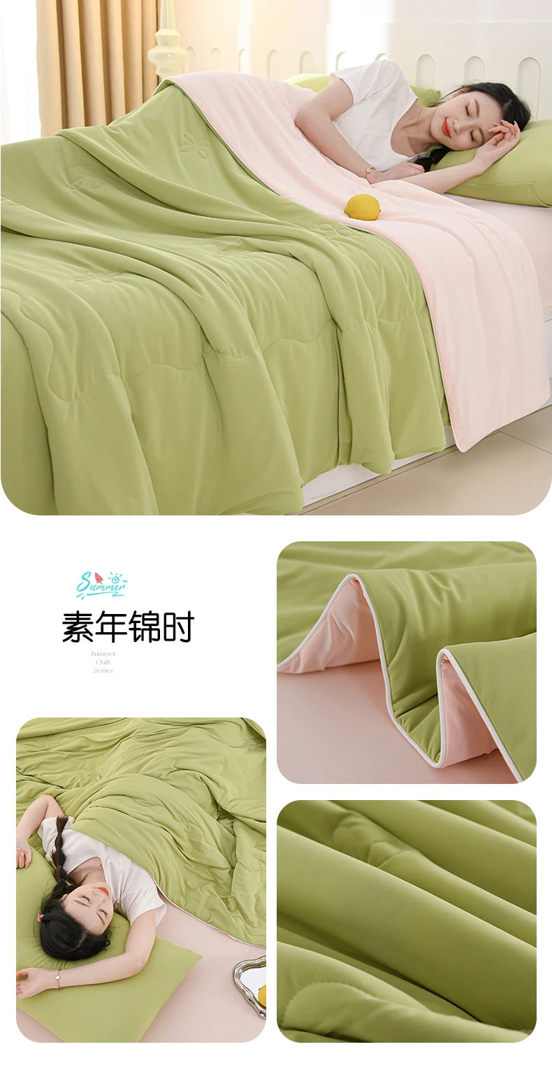 New Prints Cooling Blanket for Bed Silky Lightweight Summer Quilt Double Side Cold & Cooling Fabric Duvet Comforter Ice Silk