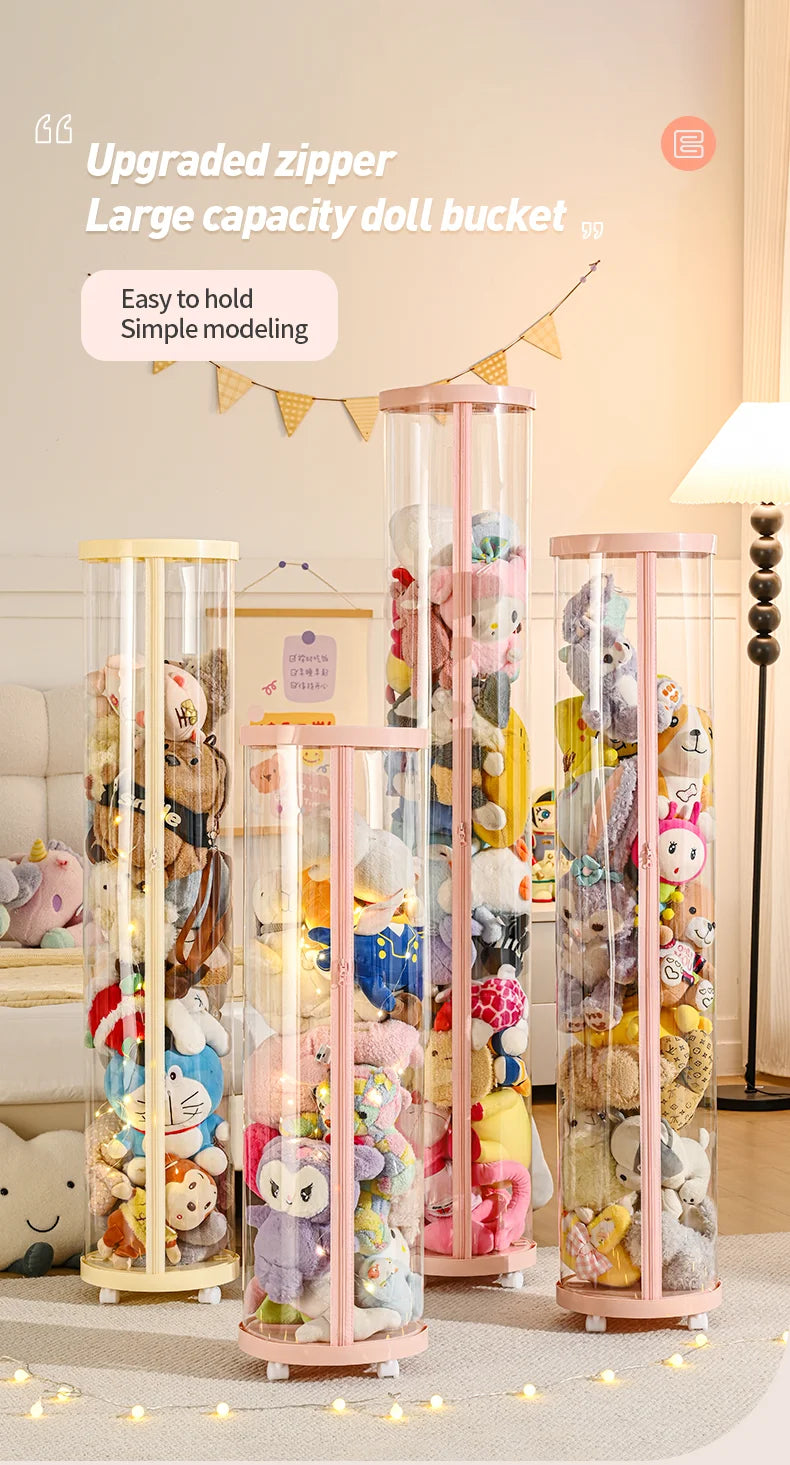 Transparent Doll Storage Box Plush Toy Circular Organization DIY Zipper Storage Tube Children's Toy Organizer Kid Christmas Gift