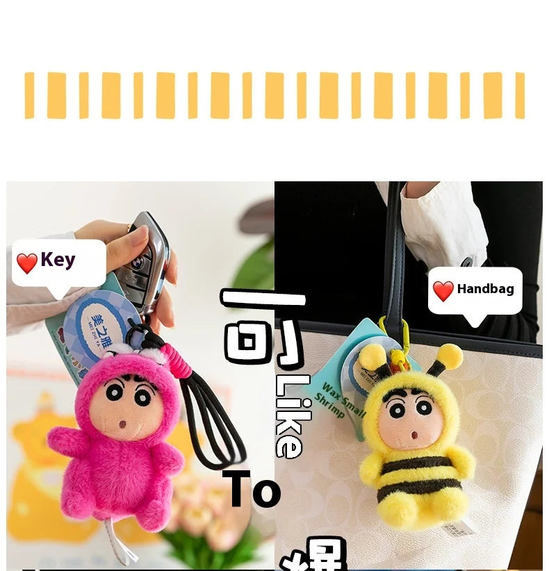 Penguin Crayon Shin-chan Plush Toy Keychain Girl Cute Bee Backpack Pendant Crayfish Doll Car Hanging Decoration Christmas Gift