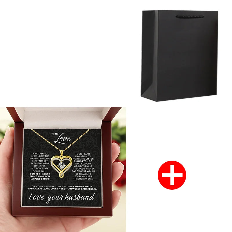 Christmas Gift To My Love Eternal Heart Double layered Heart Shaped Necklace With Gift Box Gilrfriend Wife Valentine's Day Gifts