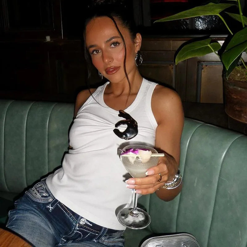 Sequined Tank Top Women Edgy Clothes Y2k Accessories Sleeveless Ropa De Mujer Solid Color Camison Verano Slim Fit Streetwear