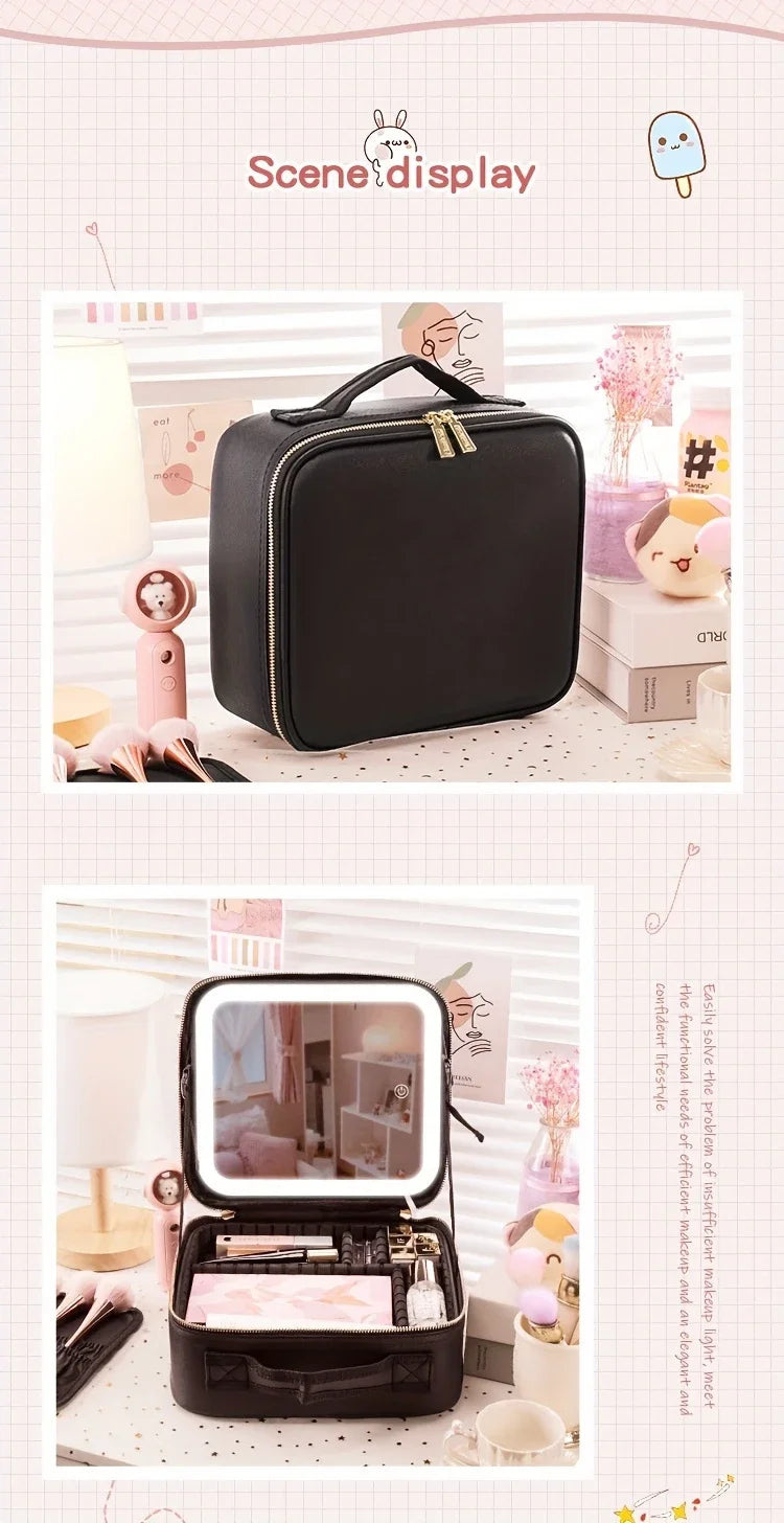 LED Lighted Travel Makeup Bag With Mirror Portable Waterproof Makeup Organizer Cosmetic Case, Birthday Gift For Girls Women
