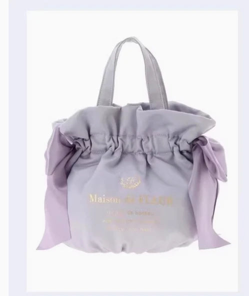 Japanese New Satin Double Bow Portable Shoulder Crossbody Women Bags with Long Shoulder Straps Sweet Letters Tote Bags