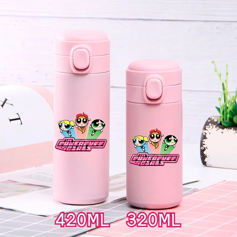 320ml/420ml The Powerpuff Girls Portable Large Capacity Sport Water Bottle Children Drinking Cup Thermal Stainless Steel