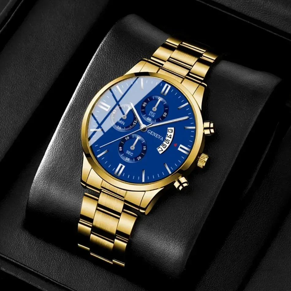 3pcs/set Fashion Business Men's Watch Calendar Alloy Male Watch Bracelet Necklace Jewelry Set Deal Choice for Gifts To Men