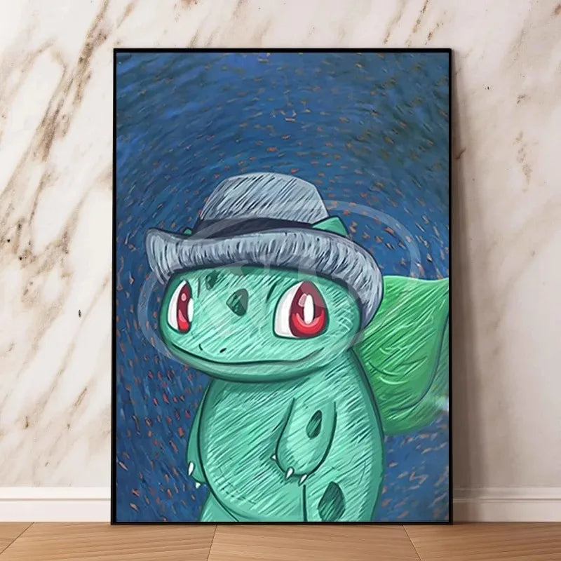 Van Gogh Museum Pocket Monster Anime Character Pikachu Canvas Painting Poster Living Room Bedroom Decoration Christmas Gift