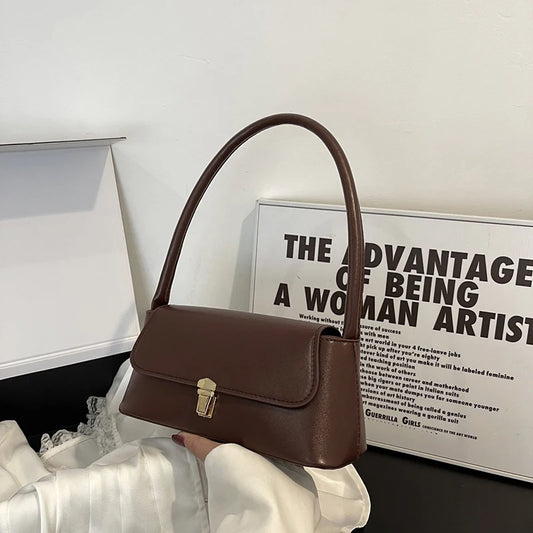 Women Retro Tote Bag Trendy Vintage Underarm Bag Portable Casual PU Leather Solid Color Simple Mountaineering Bag Christmas Gift