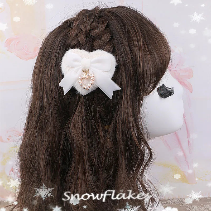 Japanese Lo Girls Hair Clip Handmade Sweet Y2K Girl's Gift Lolita Style Heart Bowknot Cute Women's Hairclip
