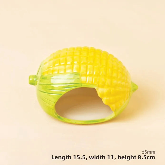 Corn-Shaped Ceramic Hamster Hideout Food Water Bottle Holder for Hamsters Gerbils Small Pets for Summer Cooling Cage Decoration