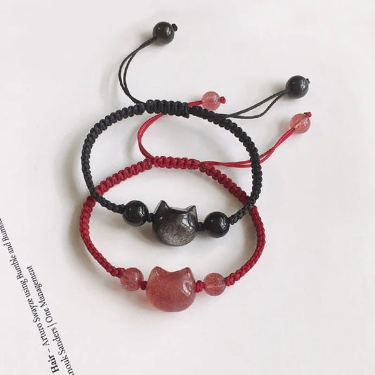 Lucky Pink Crystal Cats Friendship Bracelets For Best Friend Bff Matching Rope Chain Bracelet For Couples Jewelry Gift