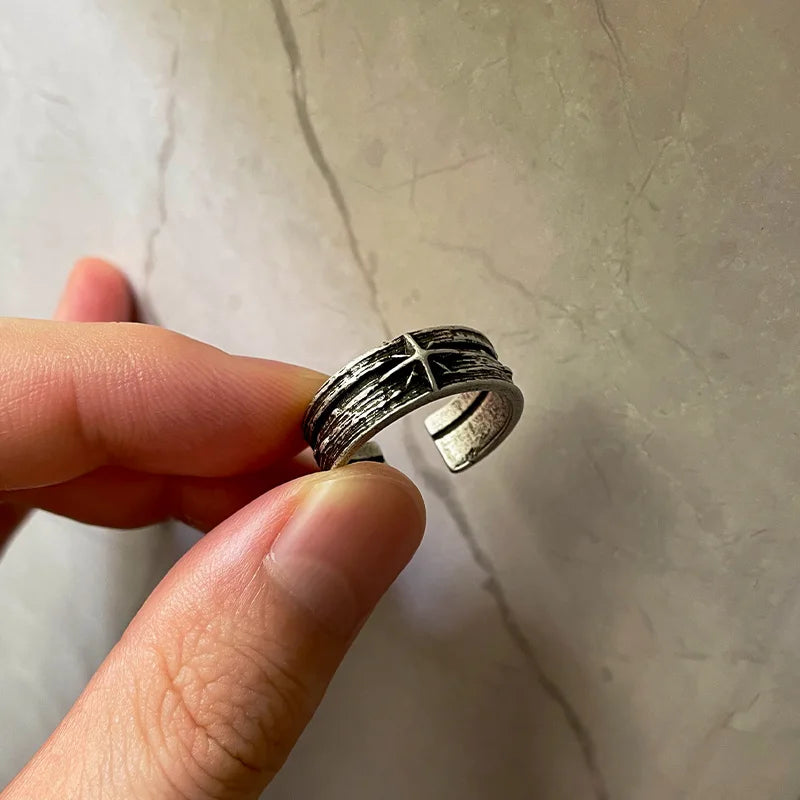 Retro Stary Night Art Ring For Men Silver Color Punk Gothic Adjustable Open Ring Rock Handmade Unisex Jewelry Accessories Gift