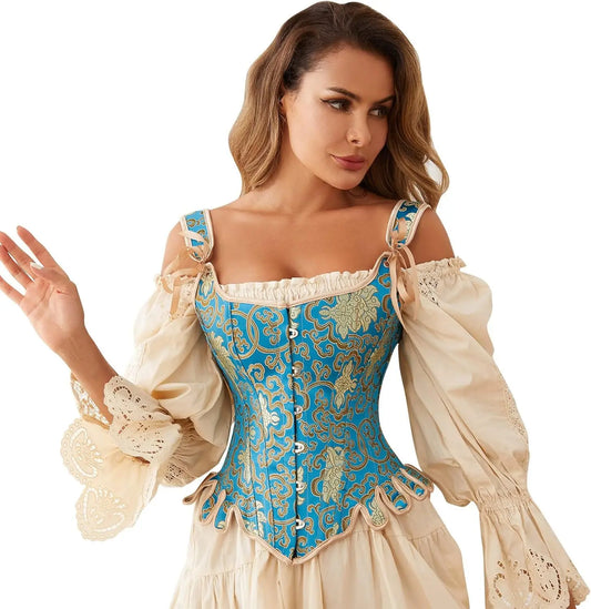 Women Victorian Vintage Brocade Lace Up Bustier Overbust Corset Top Renaissance Corsets and bustiers Gothic Corselet Halloween