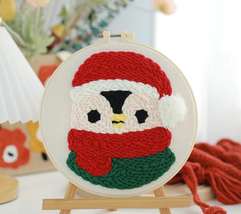 GATYZTORY DIY Punch Needle Embroidery Kit Santa Claus Snowman Frame Punch Set for Beginners Easy Handicraft DIY Christmas Gift