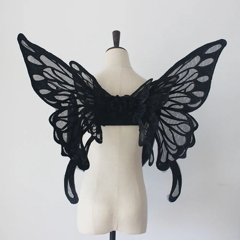 Handmade Black White Butterfly Wings Can Back Wear Lolita Mesh Back Decoration for Party Photo Props Girl Womens Butterfly Clips