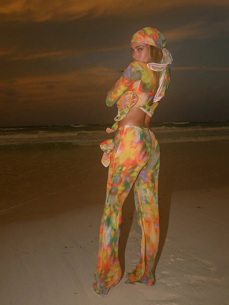 Miyouj 2025 Tie Dye Bikini Set Triangle Bathwear New Three Piece Suit Low Waist Biquini Summer Cover Up Women's Bandage Swimsuit