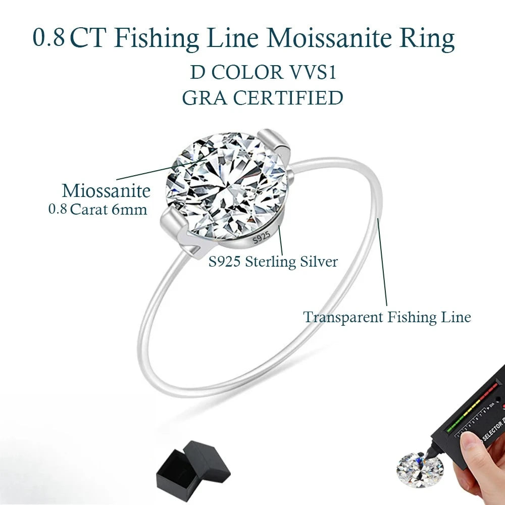 MUXIFC Transparent Fishing Line Moissanite Engagement Ring for Women S925 Silver GRA Pink Blue Diamond Ring Wedding Band Jewelry