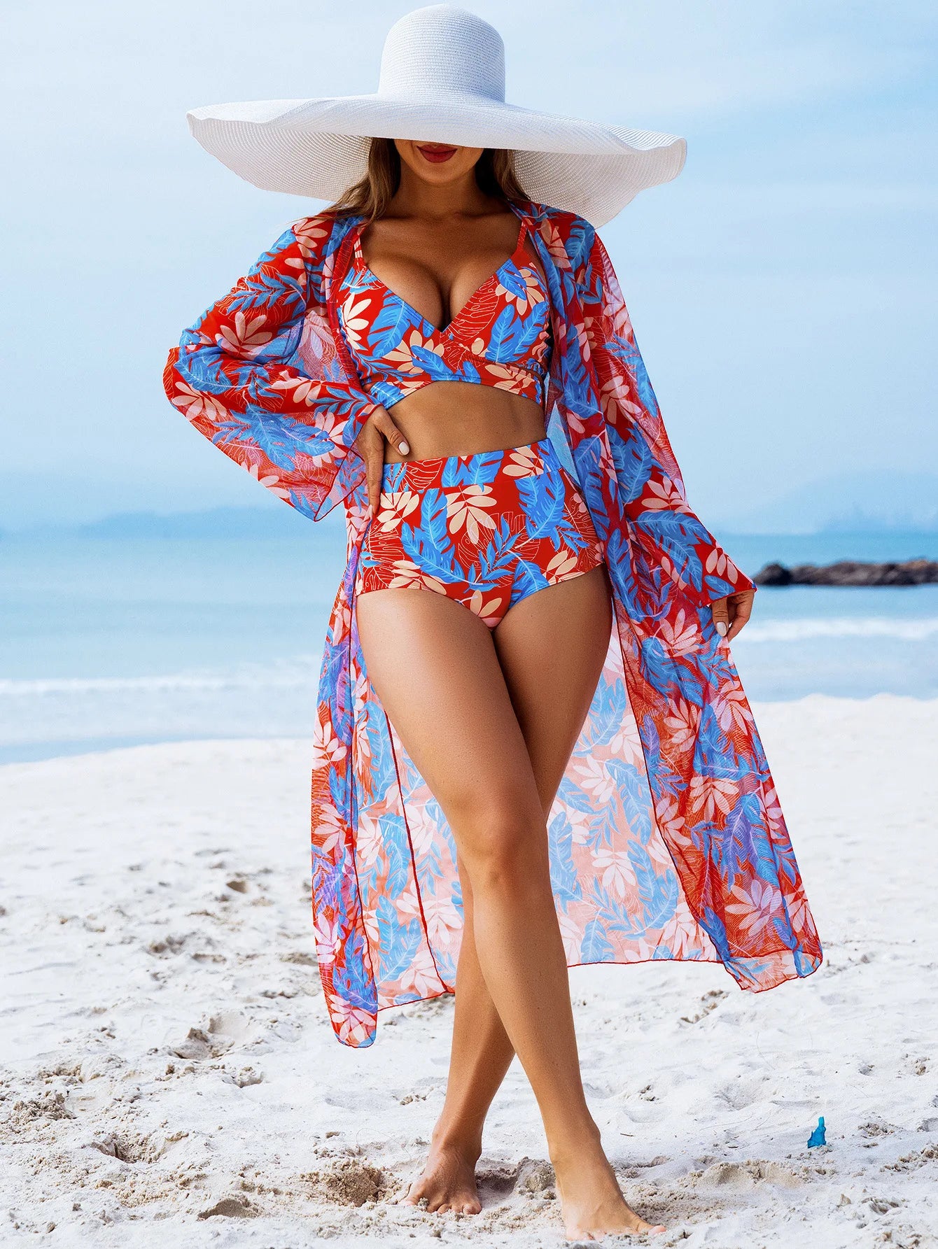 2025 Sexy Print Female High Waist Swimsuits Women's Bikinis Three-Piece Swimwear Beach Swimming Wear Bathing Suits Pool Bather