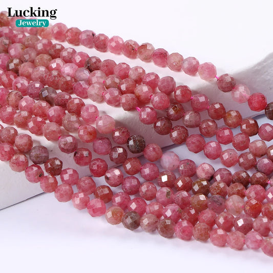 4-5mm Natural Pink Tourmaline Faceted Beads for Jewelry Making, Healing Crystals, DIY Crafts, Spiritual Gifts