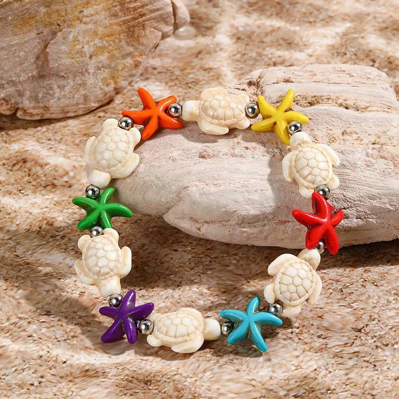 Bohemian Imitation Shell Beads Bracelet For Women Sea Star Turtle Woven Rope Bracelet Handmade Friendship Beach Holiday  Jewelry