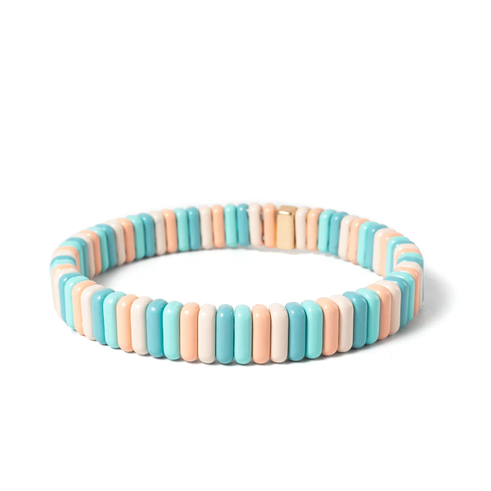 2024 New Design Elatic Rainbow Bracelets For Women 2X8MM Rectangle Beads Bracelets Bohemian Metal Bangle Colorful Jewelry