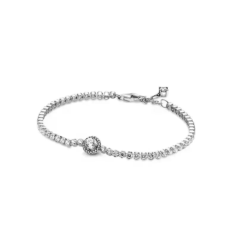 Exquisite 925 Sterling Silver New Shiny Heart-shaped Stars All Zircon Tennis Bracelet Luxurious Charm Bracelet Holiday Gifts